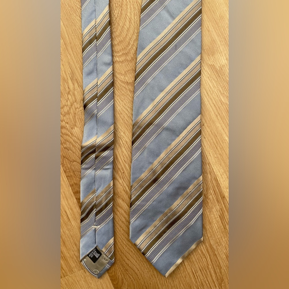 Giorgio Armani Blue Tan Gold Striped Tie 100% silk vintage